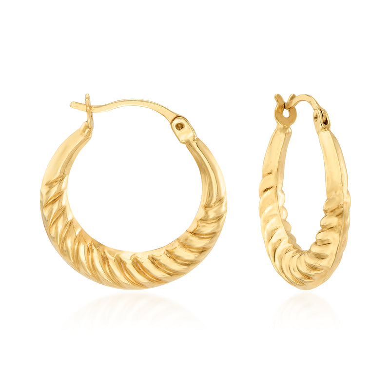 14kt yellow gold spiral hoop earrings with hinged clasp