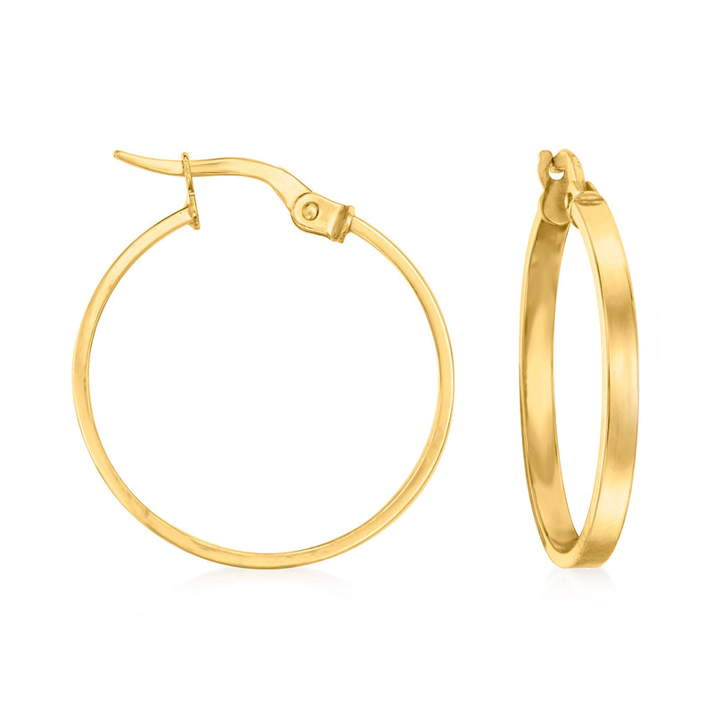Yellow gold squared-edge hoop earrings with hinged closure