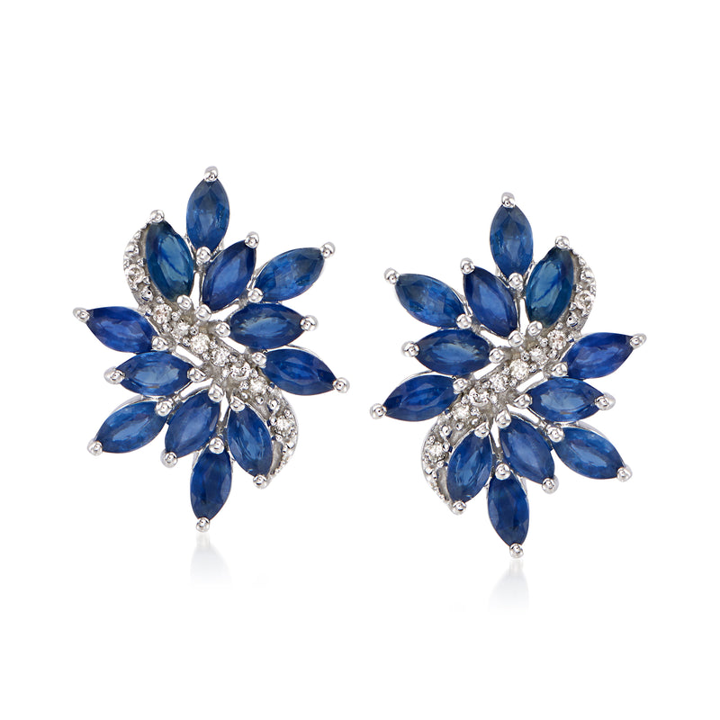 Sapphire and diamond floral stud earrings in 14kt white gold, post style