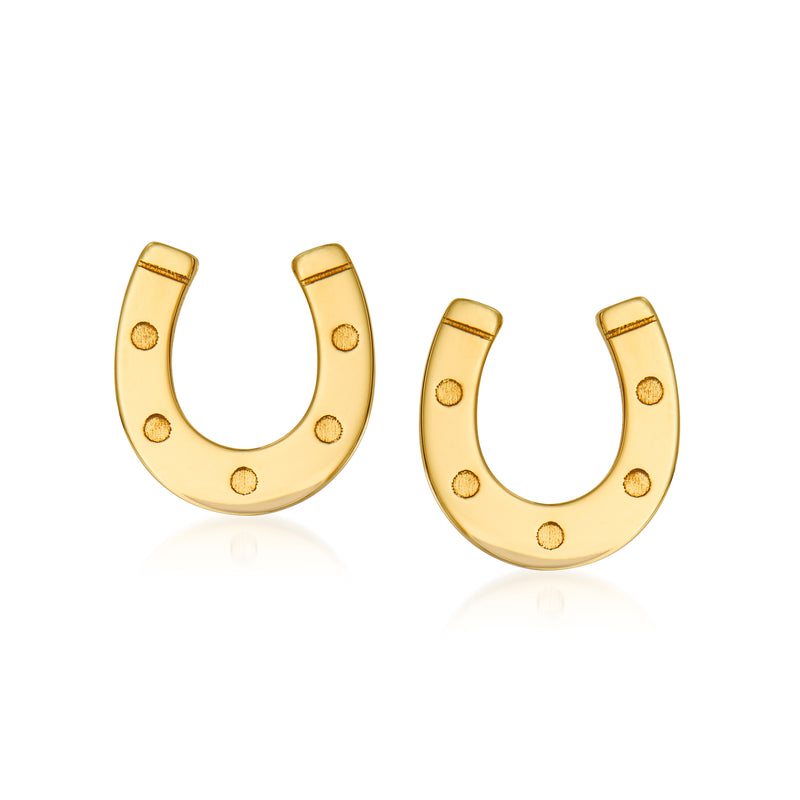 14k yellow gold horseshoe stud earrings with small round accents, post back