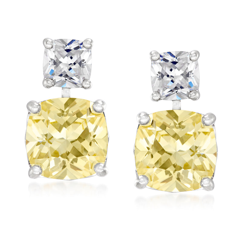 Sterling silver CZ drop earrings with white top and yellow cushion stones