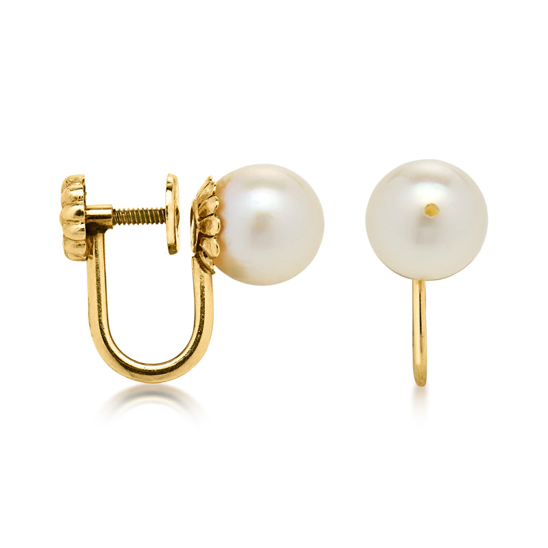 C. 1990 Vintage 7.5mm Cultured Pearl Stud Earrings in 14kt Yellow Gold