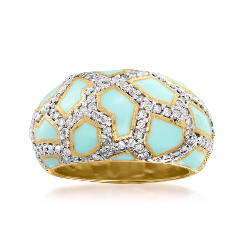 Diamond and blue enamel animal-print ring in 18kt gold over sterling