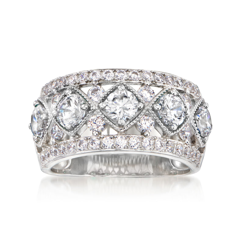 Sterling silver CZ ring with round and cushion-cut stones