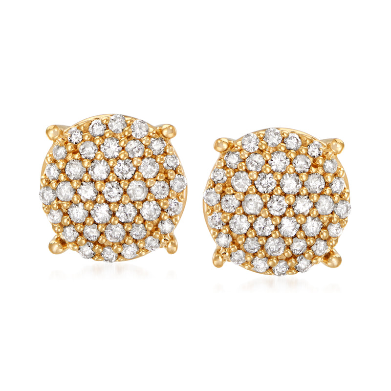 Diamond cluster stud earrings with round clear stones in 18k gold over sterling