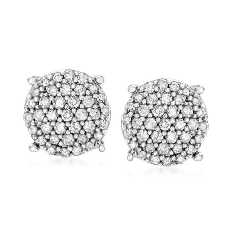 Sterling silver round diamond cluster stud earrings with prong-set stones