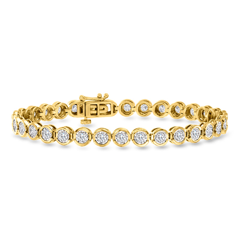 Gold over sterling diamond tennis bracelet with round bezel-set stones, row design