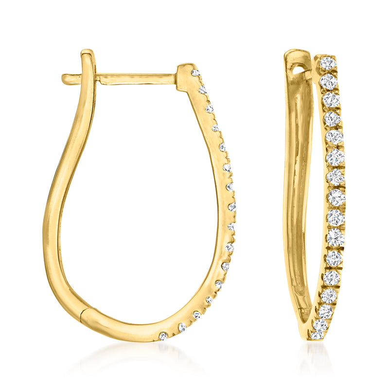 18kt gold hoop earrings with small round diamond accents along the outer edge