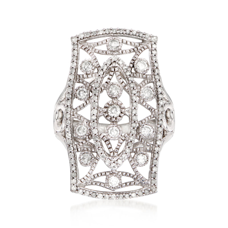 Sterling silver diamond openwork ring with round-cut stones