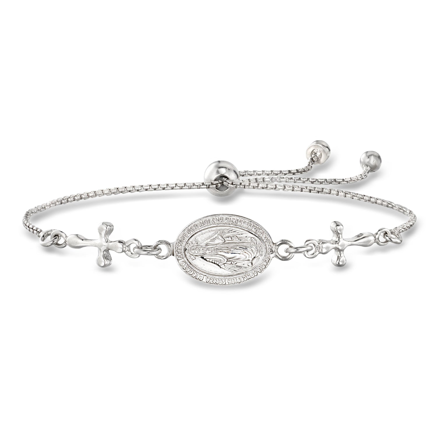 Italian Sterling Silver Miraculous Medal Bolo Bracelet