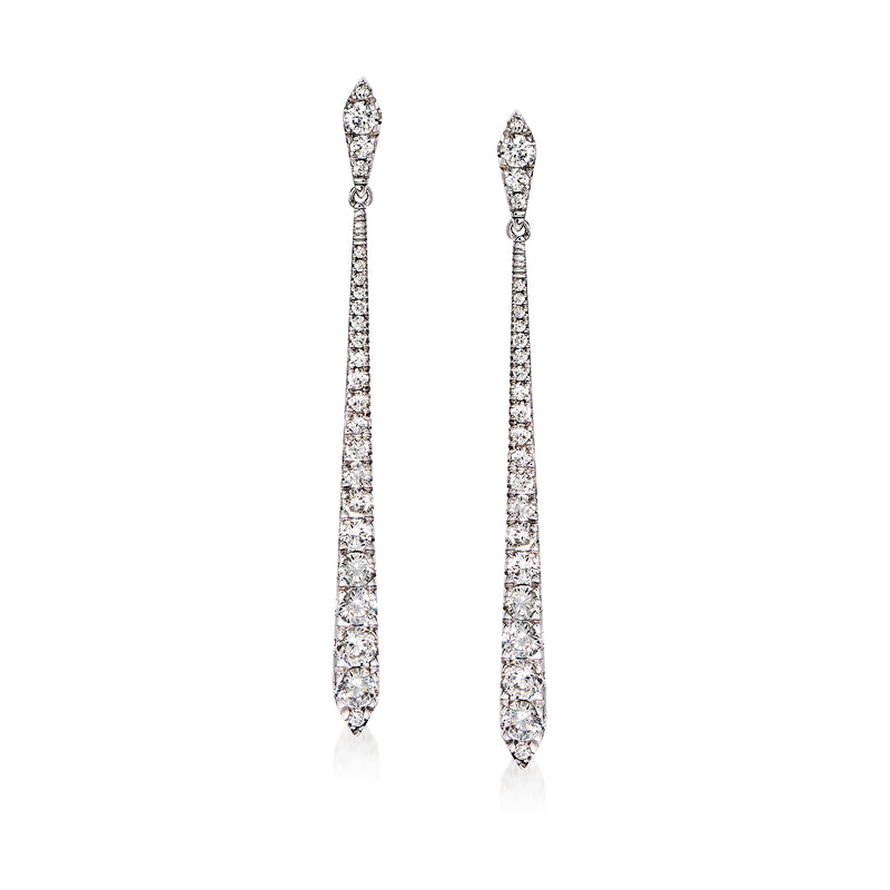 Sterling silver linear drop earrings with clear CZ stones, long vertical sparkle