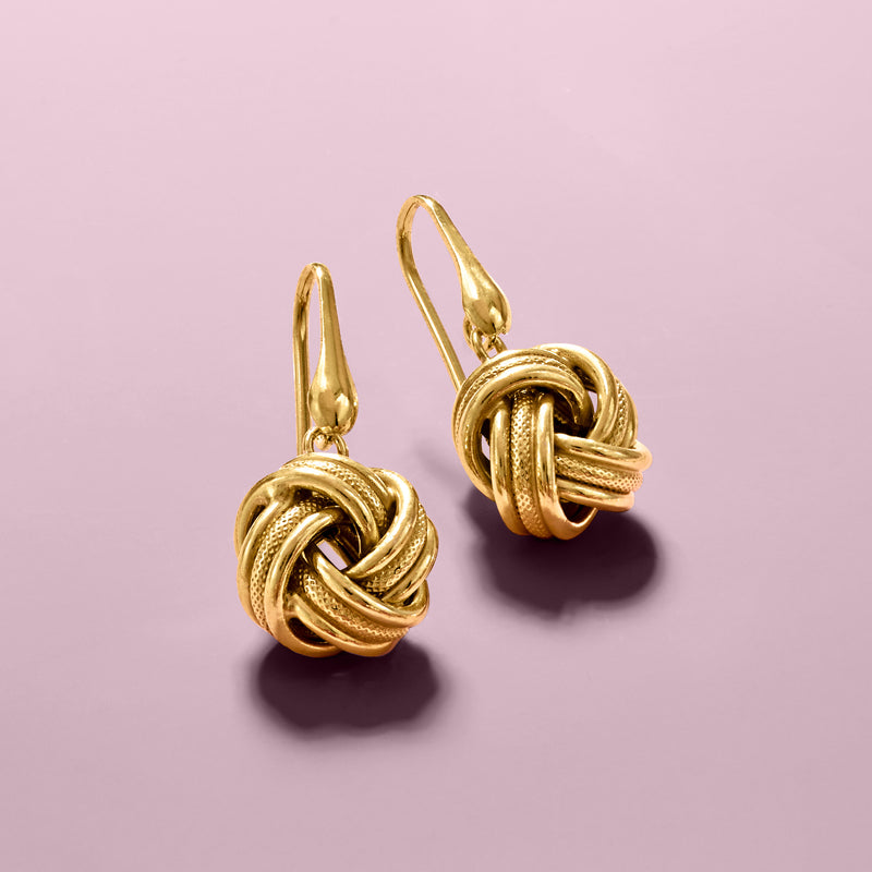 Gold-tone love knot drop earrings, twisted knot dangle with hook closure