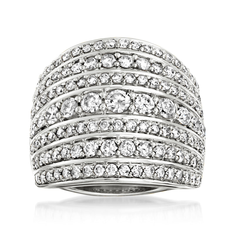 Sterling silver multi-row diamond band ring with five rows of round stones