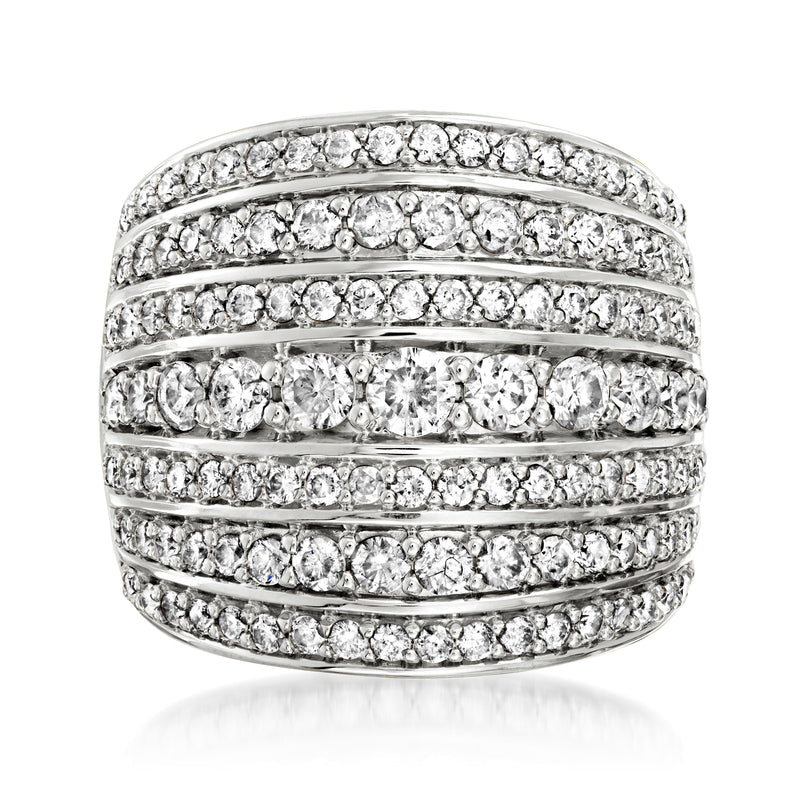 Sterling silver multi-row diamond band ring with repeating rows of round stones