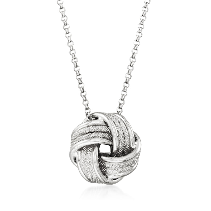 Sterling silver love-knot pendant necklace with braided knot detail