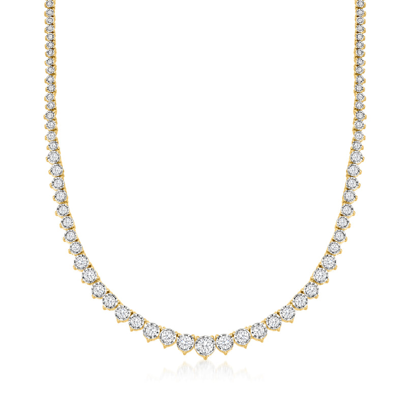 Graduated diamond tennis necklace with round stones in gold-over-sterling links