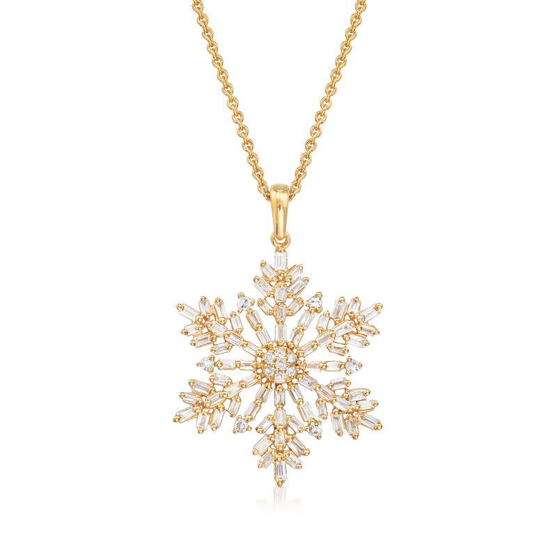 Gold over sterling snowflake pendant necklace with sparkle clear stones on chain