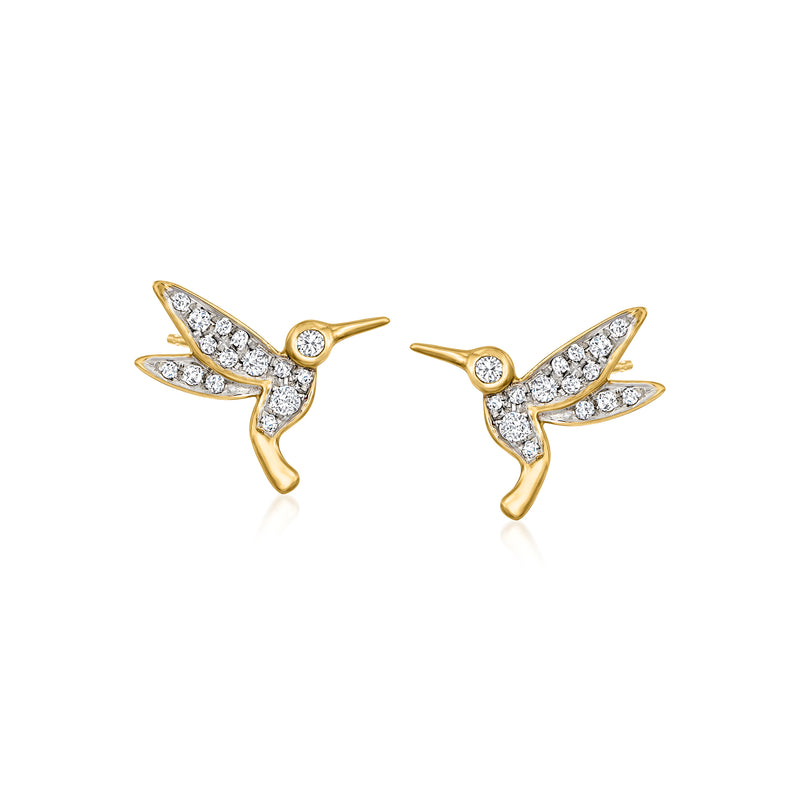 Diamond hummingbird stud earrings in 18kt gold over sterling with sparkling details.