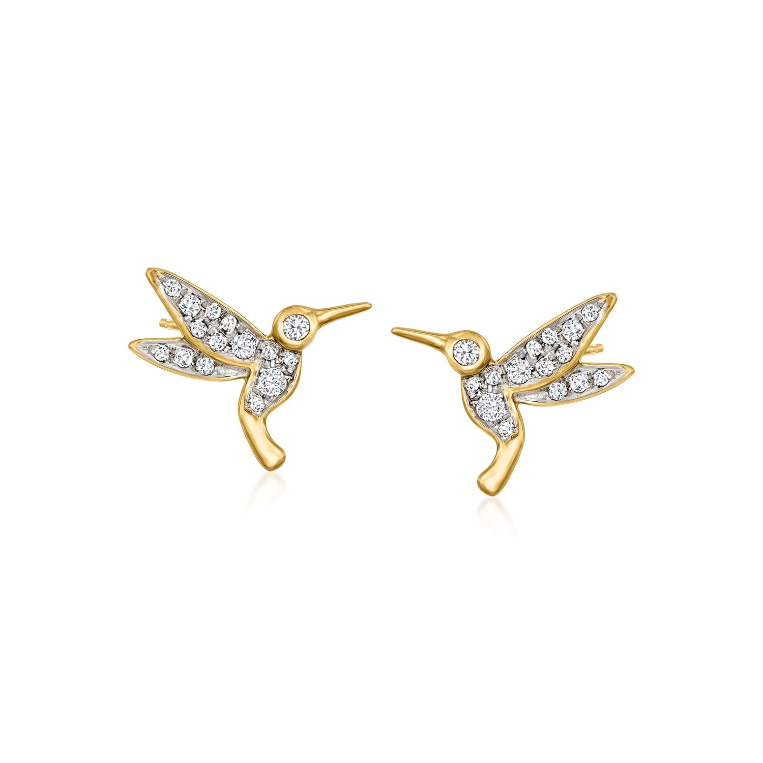 .30 ct. t.w. Diamond Hummingbird Stud Earrings in 18kt Gold Over Sterling