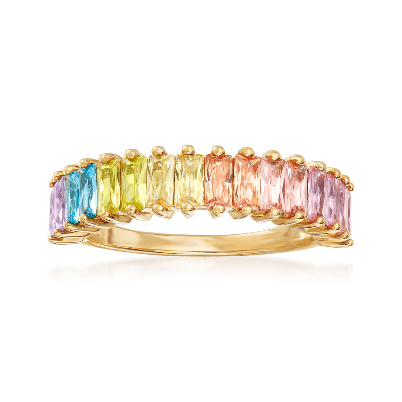 18kt gold over sterling multicolored CZ band ring with oval rainbow stones