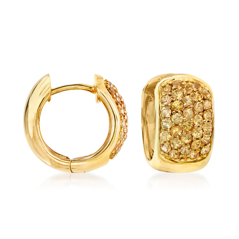 14kt yellow gold huggie hoop earrings with pavé yellow sapphires