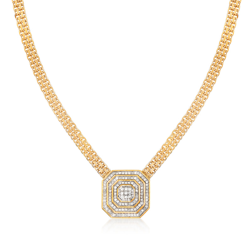 18kt gold over sterling diamond cluster necklace with octagon pendant, gold chain