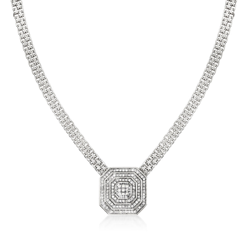 Sterling silver diamond cluster necklace with octagonal pendant and link chain