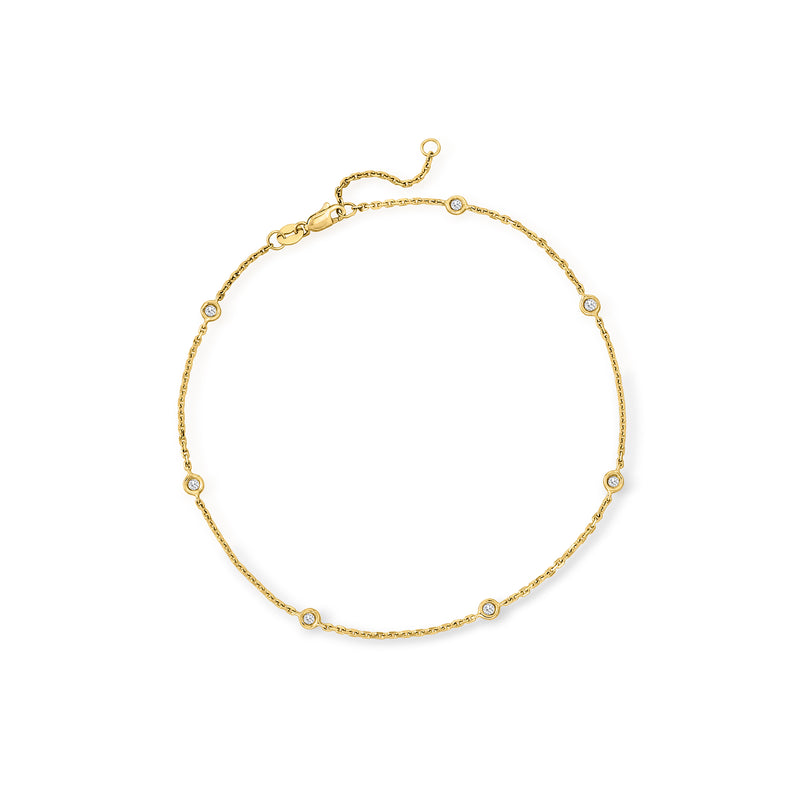 14kt yellow gold diamond anklet with bezel-set stones