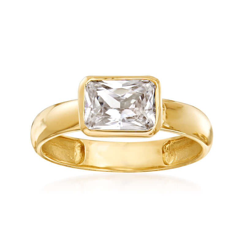 14kt yellow gold CZ ring with square cushion-cut clear stone