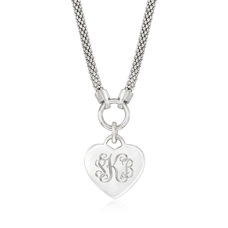 Sterling silver heart pendant necklace with engraved cursive initials