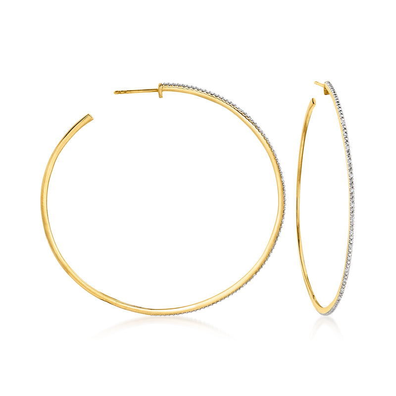Diamond hoop earrings in gold over sterling, front and side view