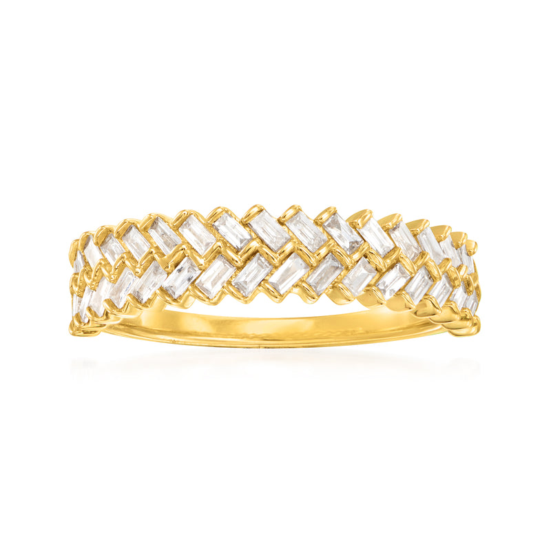 14kt yellow gold baguette diamond ring with clear stones