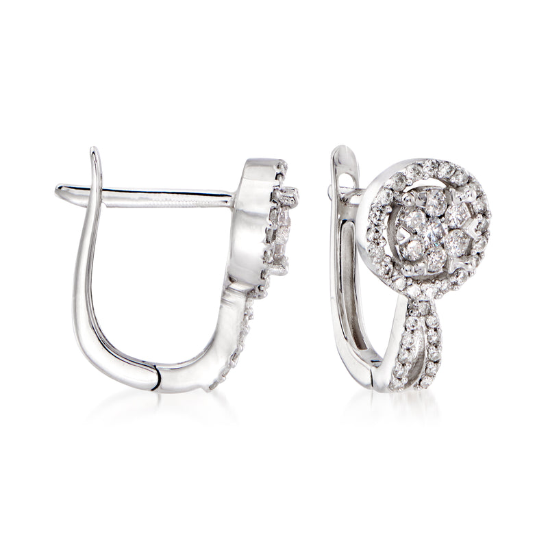 Diamond cluster hoop earrings in 14kt white gold