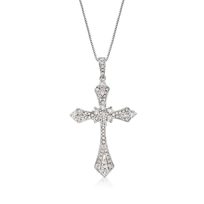 Diamond cross pendant necklace in 14kt white gold