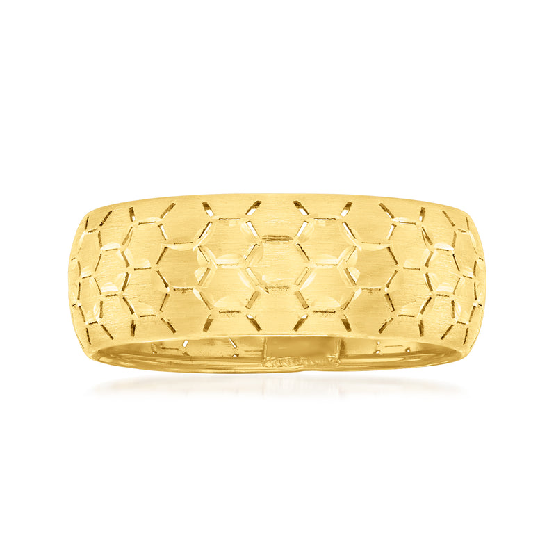 14kt yellow gold honeycomb-texture ring with a wide, rounded band