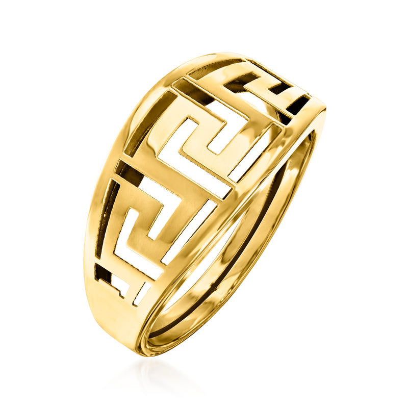 14kt yellow gold Greek key band ring with diagonal geometric motif