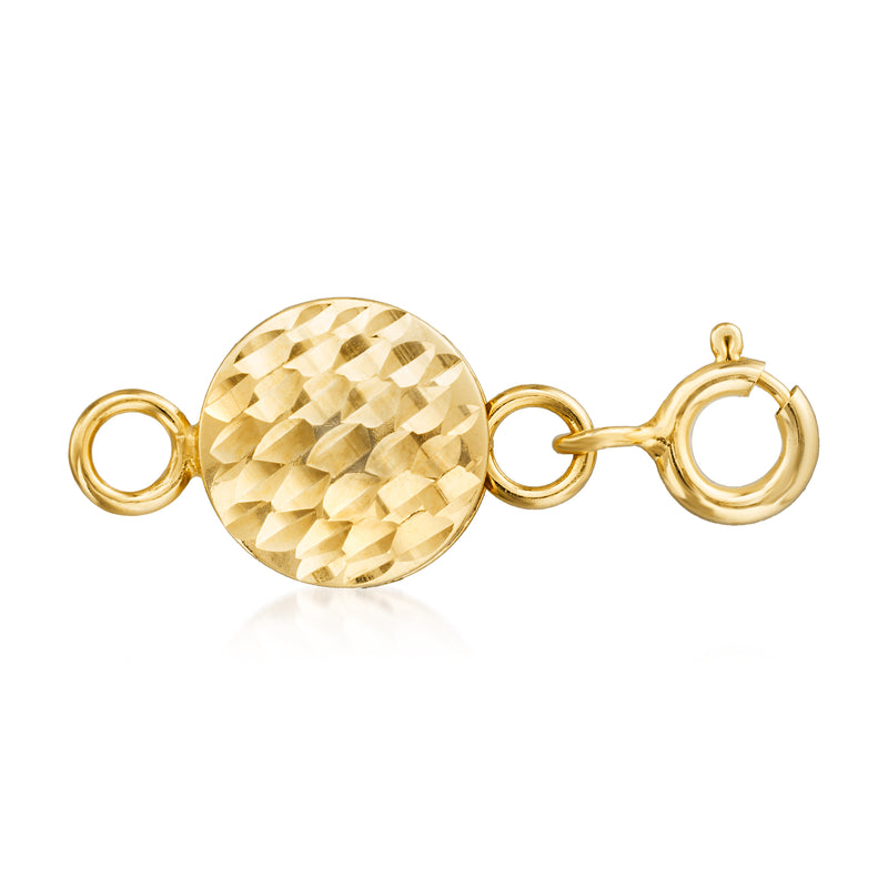 Gold-tone magnetic clasp converter with diamond-cut round disc and two circular rings
