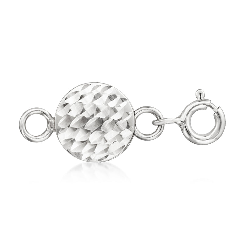 Sterling silver diamond-cut magnetic clasp converter, round textured center, loop ends