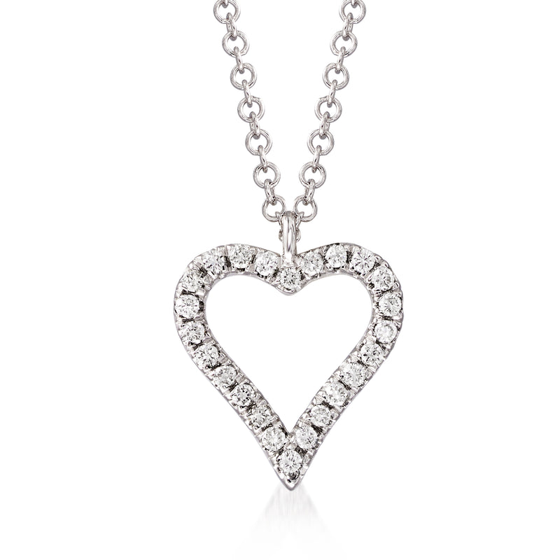 Diamond heart pendant necklace in 14kt white gold with round pave stones