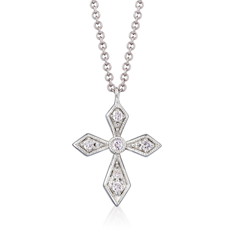 14kt white gold diamond cross pendant necklace with round center and four diamond arms