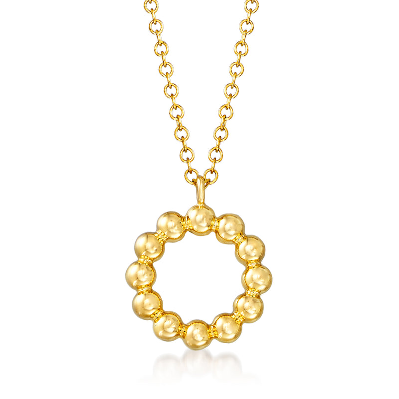 14kt yellow gold beaded circle pendant necklace with linked chain