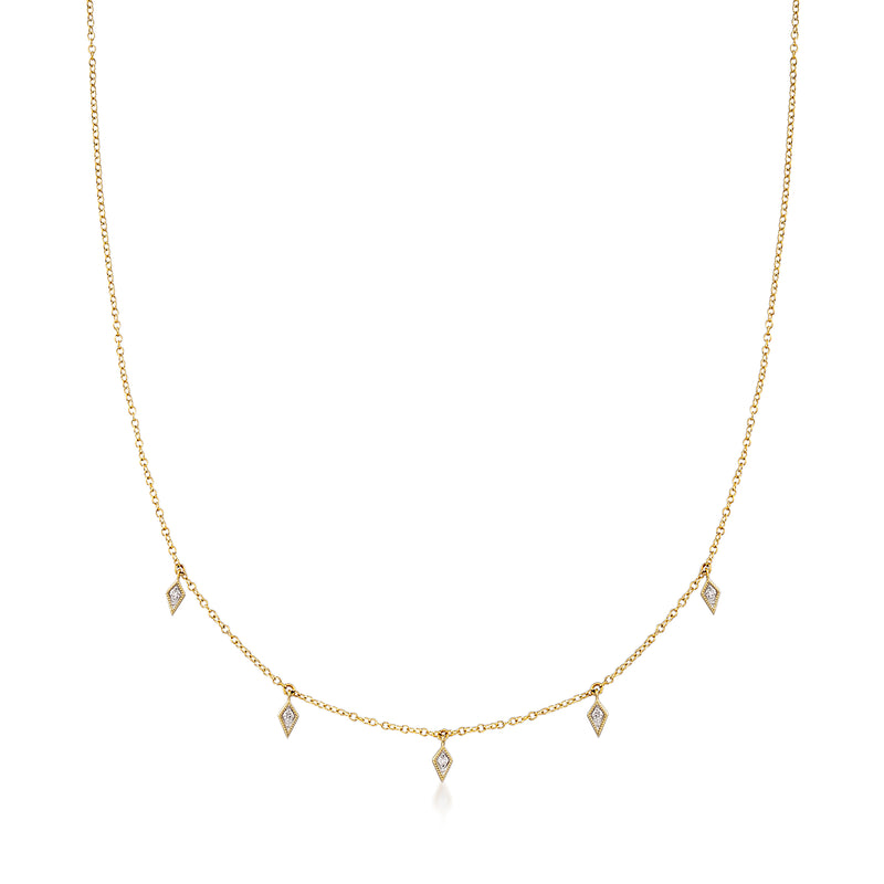 14kt yellow gold necklace with three diamond drop pendants