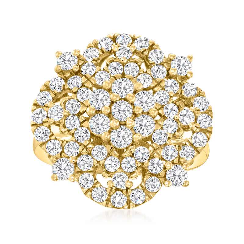 14kt yellow gold diamond flower ring with round-cut clustered diamonds