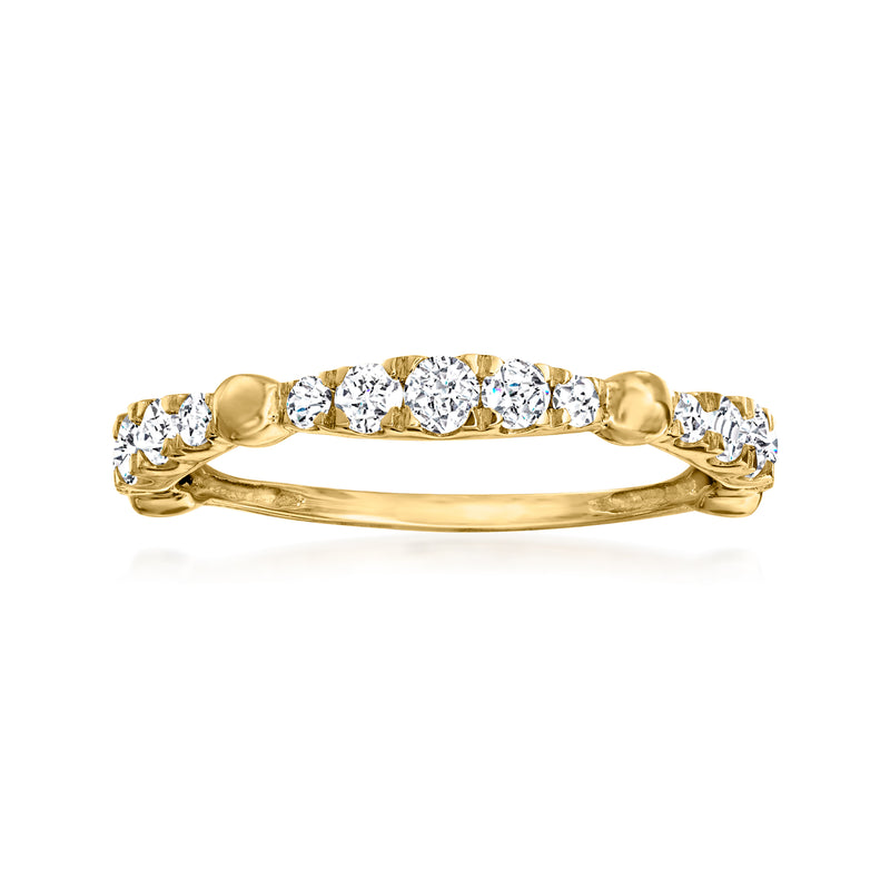 14kt yellow gold diamond ring with round stones across the band