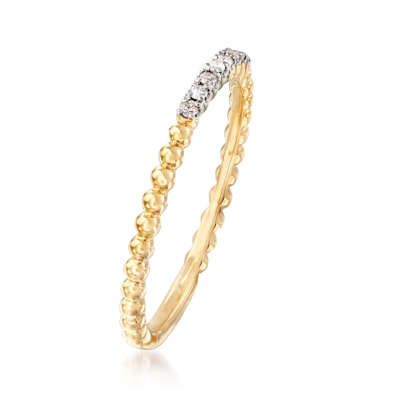 14kt yellow gold ring with alternating gold beads and round diamond accents