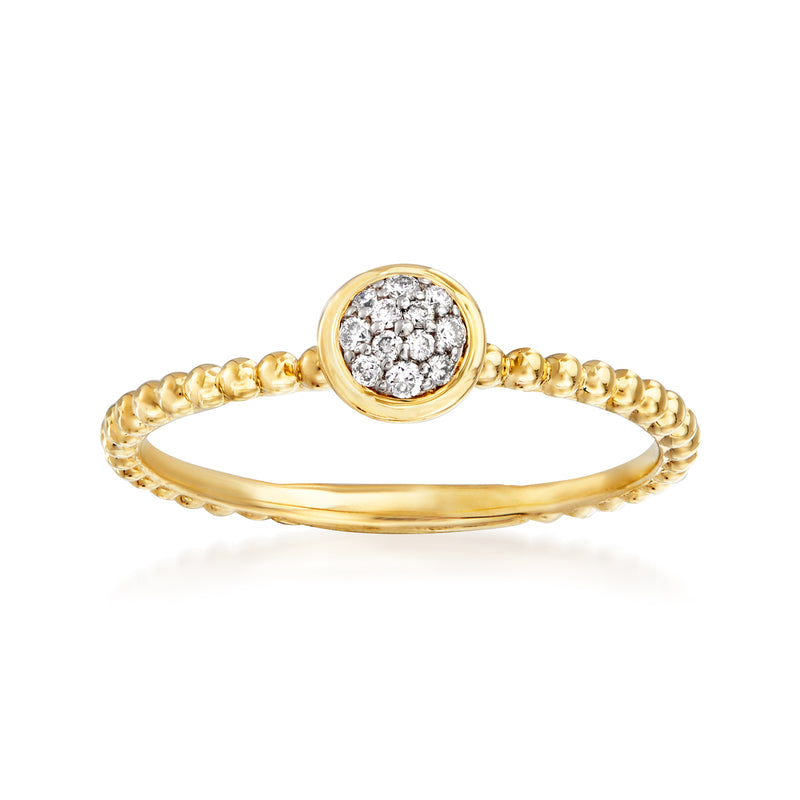 14kt yellow gold diamond center ring with round halo of small diamonds