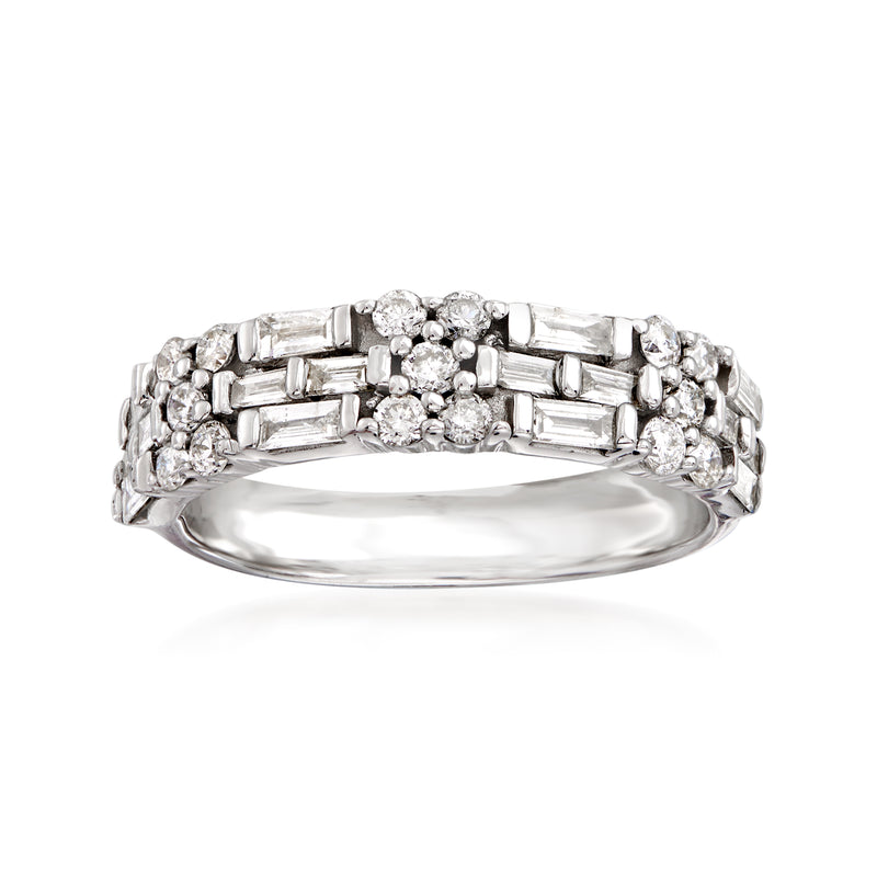 14kt white gold diamond band with baguette and round diamonds, .75 ct t.w.