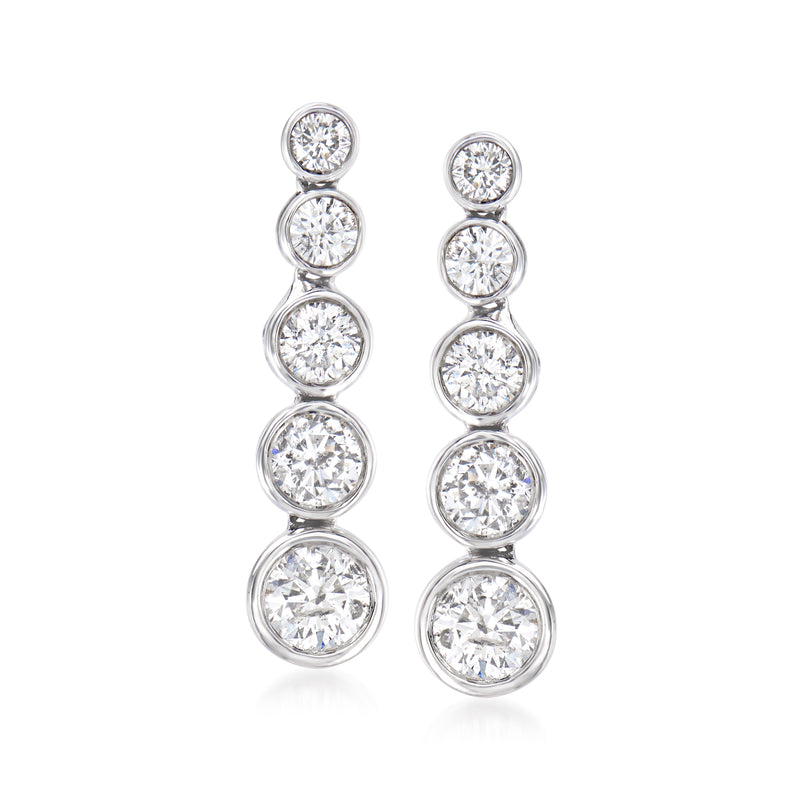14kt white gold linear drop earrings with five round diamonds