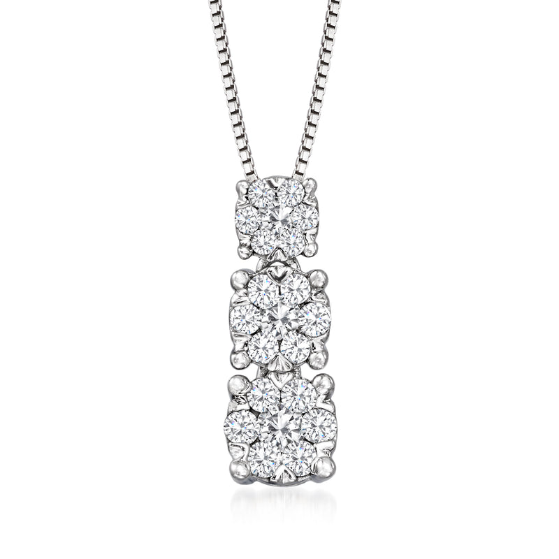 14kt white gold diamond cluster pendant necklace with graduated oval clusters