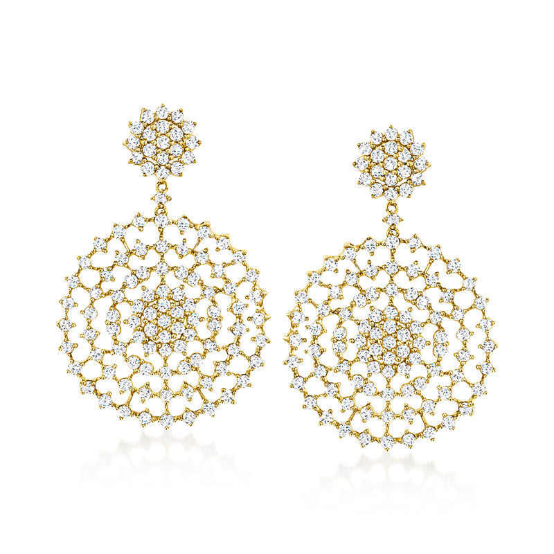 Diamond circle drop earrings in 14kt yellow gold, pair